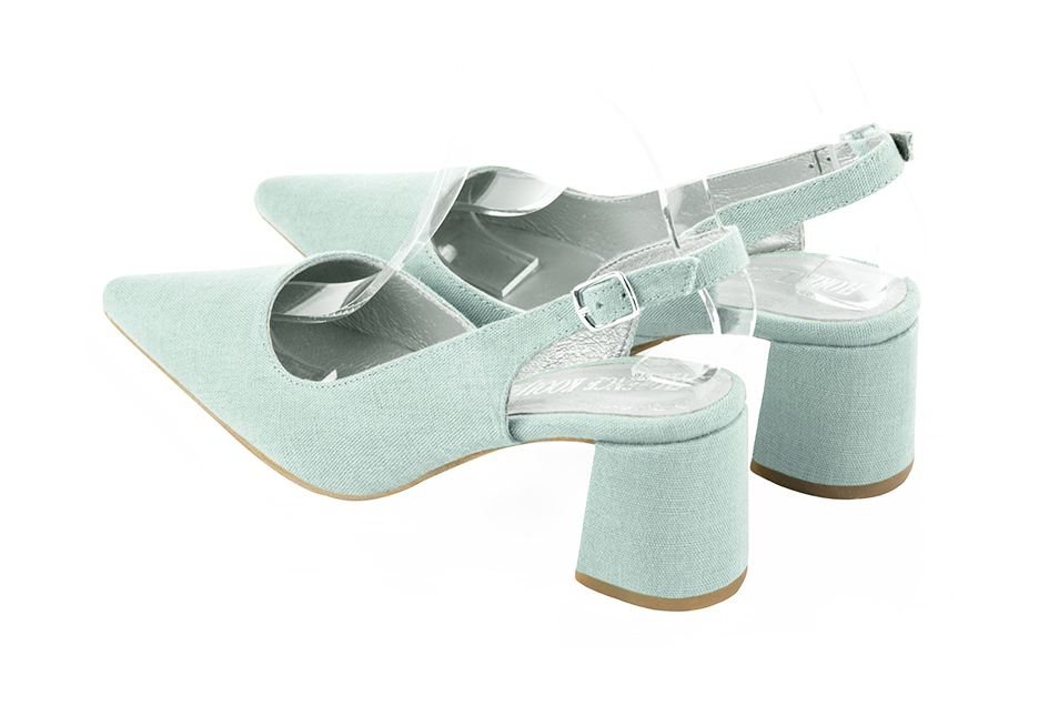 Aquamarine blue women's slingback shoes. Pointed toe. Medium flare heels. Rear view - Florence KOOIJMAN